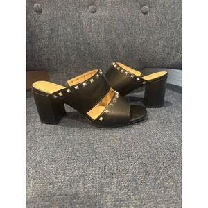 Adrienne Vittadini Black Studded Block Heel‎ Mules Womens Size 8M